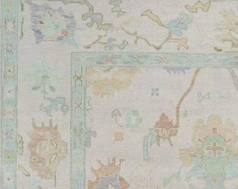 Hand-Knotted Oushak Wool Rug | 8x10 Light Blue Oriental Carpet
