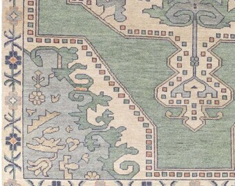 Green Oushak Rug | Hand Knotted Rug 4x6, 5x8, 6x9, 8x10, 9x12, 10x14 ft Handmade Rugs for Living Room - Antique Style Contemporary rug
