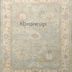 Muted Green Beige Oushak Rug | Hand-Knotted Turkish Wool Carpet | Vintage Soft Oriental Area Rug | Living Room Boho Home Decor