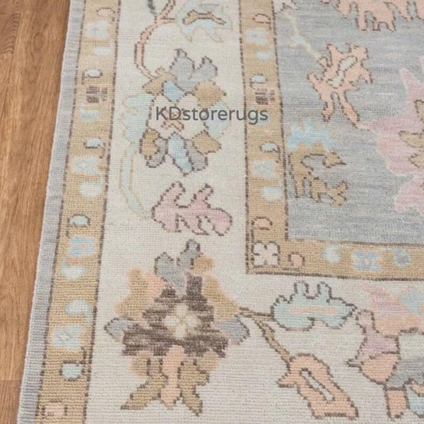 Handwoven Wool Oushak Rug: Pastel Turkish Area Carpet, Duties Paid, No Tariffs, Made-to-order, QuickShipping