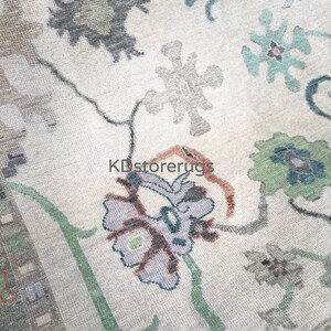 Neutral Oushak Rug | Hand-Knotted Turkish Wool Carpet | Soft Green Beige Area Rug | 6x9 ft | Vintage Boho Decor | Oriental Pattern