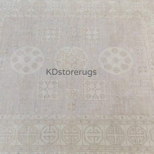 Hand-Knotted Oushak Rug | Neutral Beige Wool Carpet | Minimalist Turkish Area Rug | Subtle Pattern | 8x10 Modern Boho Decor Rug