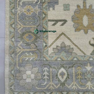 Ivory Oushak Rug | Hand-Knotted Turkish Wool Carpet | Neutral Vintage Area Rug | Traditional Floral Decor | Boho Oriental Rug