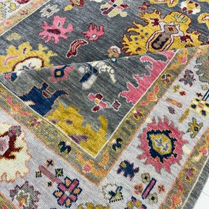 Colorful Oushak Rug | Handknotted Vintage Modern Rug | Living Room, Kids Room | Custom Size | Antique-Inspired Oushak Carpet