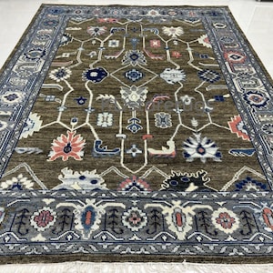 Oushak Rug Hand Knotted | Wool Area Rug 8x10, 9x12, 10x14 | Vintage Antique Look | Living Room Rug | Traditional Turkish Design,Living