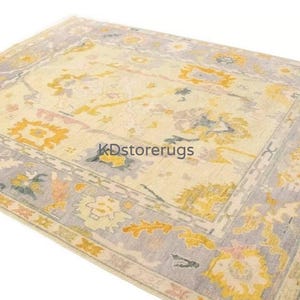 Pastel Oushak Rug | Hand-Knotted Turkish Wool Carpet | Soft Vintage Area Rug | 6x9 ft | Light Boho Decor | Oriental Floral Design