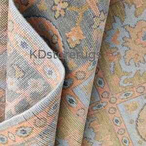Peach Gray Oushak Rug | Hand-Knotted Wool Turkish Carpet | Soft Vintage Style Area Rug | Traditional Oriental Living Room Decor