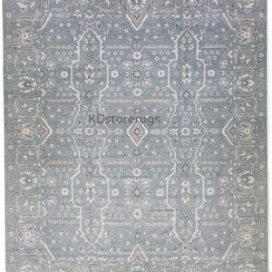 Blue Oushak Rug | Handmade Turkish Wool Carpet | Vintage Style Area Rug | Floral Oriental Design | Living Room Boho Decor Rug