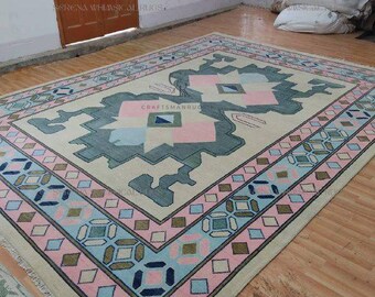 Muted Modern Oushak Hand Knotted Rug, Handmade Oushak Rug for Living Room, Bedroom, Dining Area, Turkish Handmade Area Rug, Wool Rug