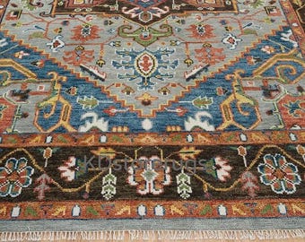 Hand-Woven Wool Oushak Rug | Turkish Geometric Area Carpet