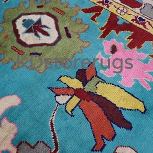 8x10 Colorful Hand-Knotted Oushak Rug – Turquoise Modern Turkish Carpet | Ready to Ship | Custom Size | Boho Bedroom & Living Room Rug