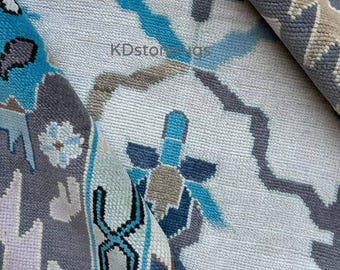 Handmade Wool Oushak Rug | Gray, Blue Floral Vintage Turkish Carpet