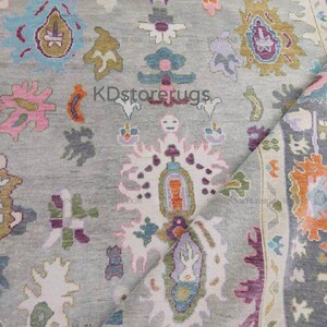 Colorful Oushak Rug | Handwoven Turkish Wool Area Carpet 6x9 | Pastel Whimsical Tribal Boho Decor | Vintage Style Kilim Rug