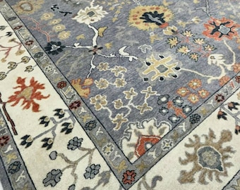 Handknotted Indo Oushak Rug - Antique Style, Handmade Area Rug in 8x10, 9x12, 10x14 ft - Perfect for Bedroom or Kitchen