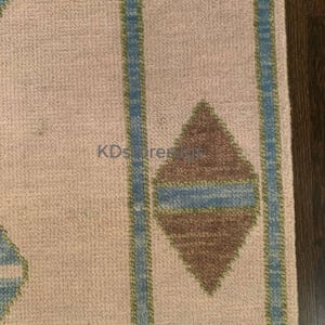 Hand-Knotted Oushak Rug | Beige Blue Geometric Wool Carpet | Turkish Area Rug 6x9 | Modern Minimalist Decor | Soft Durable Style