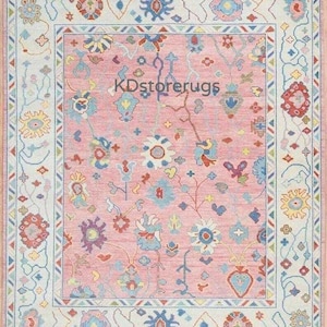 Pink Indian Oushak Handmade Rug | 4x6 5x8 6x9 8x10 9x12 10x14 ft | Hand Knotted Wool Vintage Rug | Boho Antique Style Area Carpet