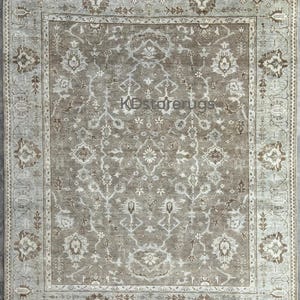Neutral Oushak Rug | Handknotted Modern Vintage Rug | Living Room, Bedroom, Kids Room | Custom Size | Antique-Inspired Decor