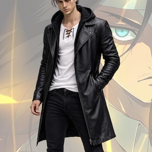 Casaco para Cosplay de Anime | Capa com Capuz em Couro Sintético, Fantasia Sombria