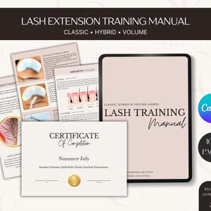 Lash Extension Training Manual Bundle | Classic Hybrid Volume Course | Certificate, Consultation Forms, Quiz & Canva Editable