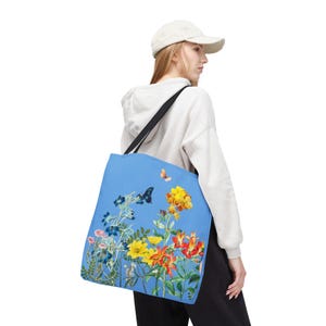 Vintage Flower Tote Bag Colored Handled Cottagecore Floral Canvas Shopper Tote Bag Gift Retro Market Bag Reusable Grocery Bag Boho Shoulder