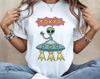 Tokyo UFO Alien T-Shirt | Cute Retro Sci-Fi Graphic Tee | Funny Outer Space Japan Art