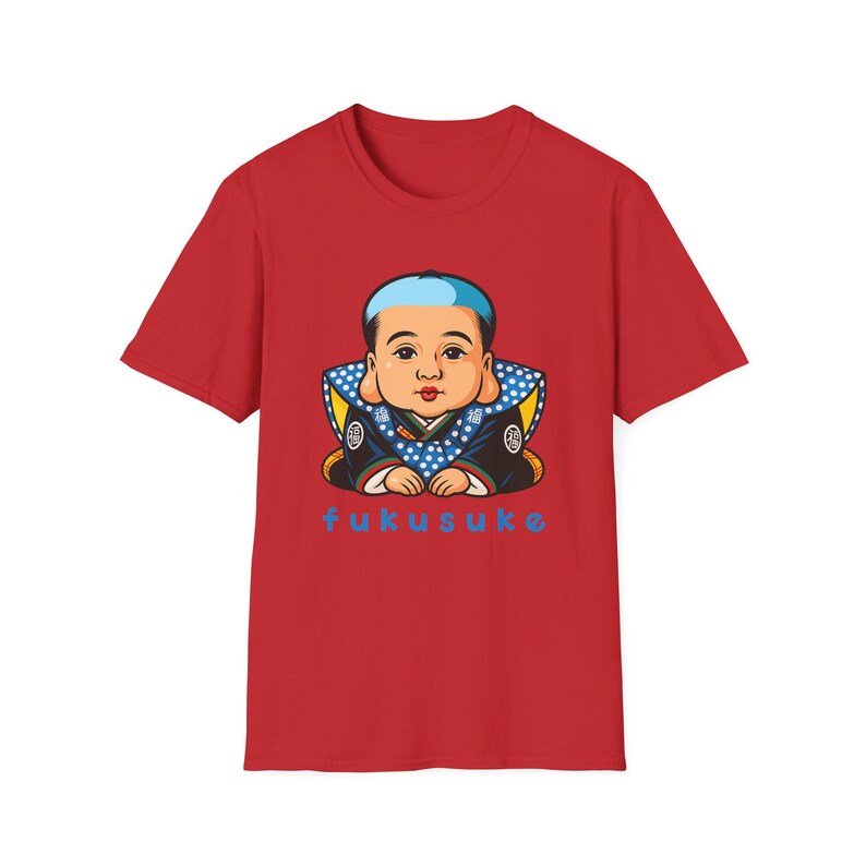 Fukusuke-T-Shirt, japanisches Glücksbringer-Shirt, Unisex-Softstyle-Shirt, Kawaii-Grafik-T-Shirt, süßes Geschenk für Freunde Bild 5