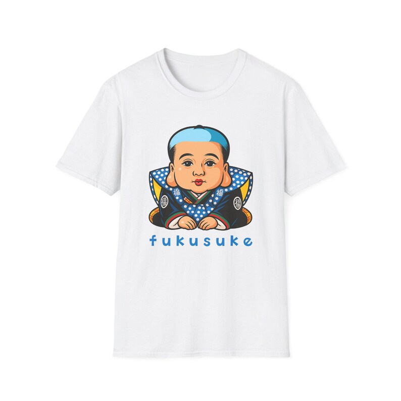 Fukusuke-T-Shirt, japanisches Glücksbringer-Shirt, Unisex-Softstyle-Shirt, Kawaii-Grafik-T-Shirt, süßes Geschenk für Freunde Bild 2