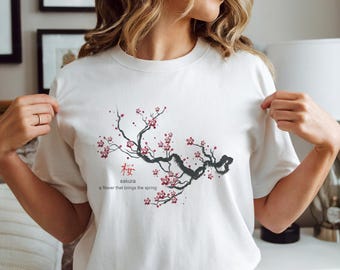 Sakura Brush Stroke T-Shirt | Japanese Cherry Blossom Flower Art Graphic Tee | Ink Wash Sumi-e Style