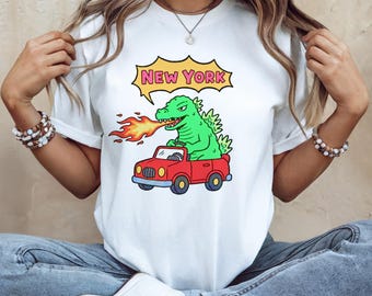 New York Kaiju T-Shirt | Funny Fire Breathing Dragon Tee | Retro Godzilla Style Art