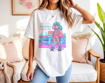 Harajuku Girl T-Shirt-Retro Neon Anime StyleVibrant Retro Skate T-Shirt, Streetwear, Casual Wear, Gift for Him/Her, Fashion Enthusiast