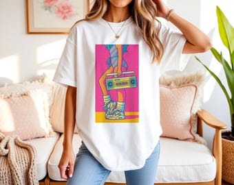 Retro Vibes Unisex Softstyle T-Shirt | Casual Streetwear, Graphic Tee, Fun Summer Outfit, Music Lover Gift, 80s Nostalgia