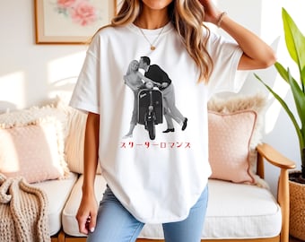 Scooter Romance T-Shirt-Retro Japanese Love Story Graphic Tee