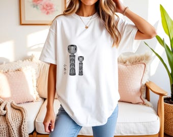 Japanese Kokeshi Doll T-Shirt, Traditional Art & Kanji Design,Softstyle Tee for Gifts, Casual Wear, Art Lovers, Japanese Culture