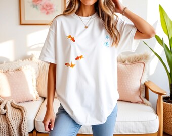 Japanese Goldfish T-Shirt,Goldfish Dream Unisex Softstyle T-Shirt, Beach Vibes,Gift for Aquarium Lovers, Summer Essential,KanjiTee