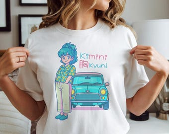 Retro Car & 80s Japanese Pop Art Tee,Kawaii Cartoon Car T-Shirt, Unisex Softstyle Tee, Retro Graphic Tee, Gifts for Car Lovers