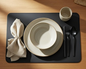 Custom Double Sided Faux Leather Placemat, Stitched Edges, Modern Table Decor