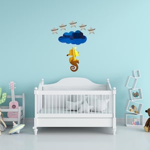 Seahorse Mirror Acrylic Wall Hanging: Playful Kids Room Decor