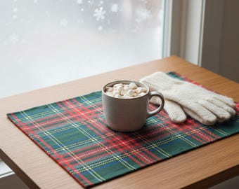 Christmas Fabric Placemat,Holiday Table Decor,Festive Mat,Washable Cotton Linen