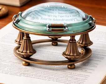 Fermacarte da scrivania con lente d'ingrandimento in ottone anticato fatto a mano, decorazione nautica steampunk