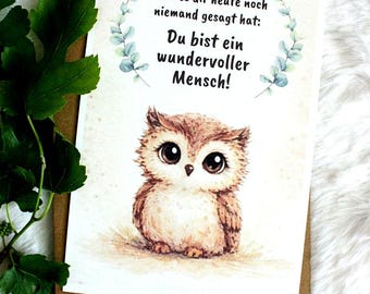 Sweet owl card A6 – loving card to encouragement – cheering up loved ones – watercolor owl – postcard owl A6 – wonderful person