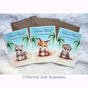 Biglietto di auguri per le feste formato A6 – Volpe, lontra o procione – Biglietto di auguri con busta – Biglietto estivo – Buon viaggio – Biglietto di auguri per le feste