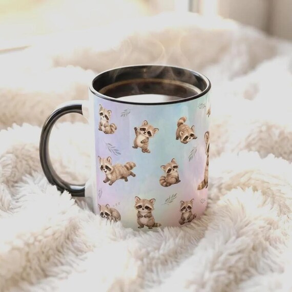 Süße Waschbär Tasse | Geschenk für Waschbär Fans | Aquarell Keramiktasse | Kaffeebecher | Tee Tasse | Tierliebhaber Geschenk - Raccoon Mug