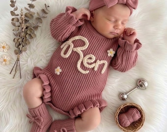 Set di tutine personalizzate per neonata, vestiti per neonati personalizzati, regalo per neonati ricamato a mano