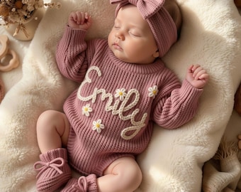 Set di tutine personalizzate per neonati, tutine per neonata, regalo per neonati ricamato a mano