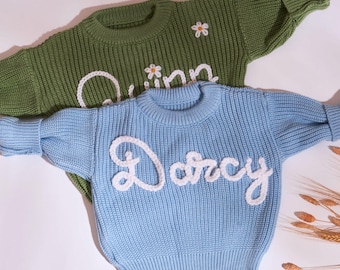 Personalized Embroidered Baby Sweater, Custom Name Knit, Baby Shower Gift