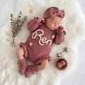Personalized Baby Girl Romper Set, Custom Newborn Clothes, Hand Embroidered Newborn Gift