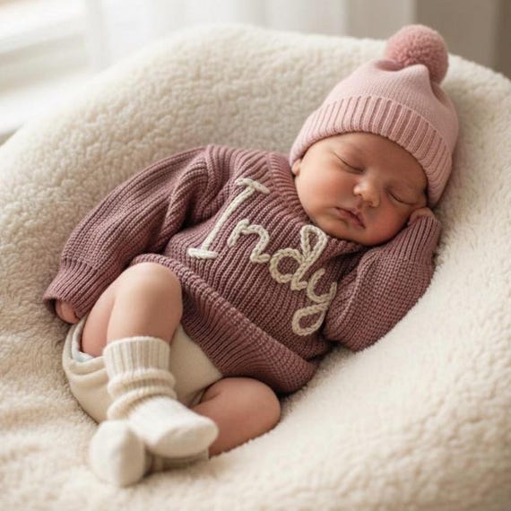 Baby Name Sweater: Newborn Baby Gift Set, Personalized Knit Sweater