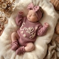 Personalized Baby Romper Set, Baby Girl Romper, Hand Embroidered Newborn Gift