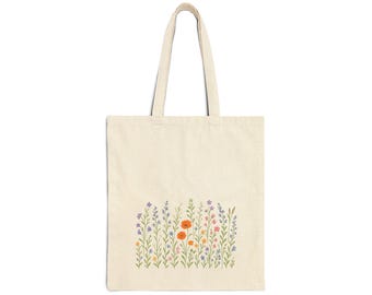 Floral Cotton Canvas Tote Bag - Eco-Friendly Shopping Bag, Flower Tote, Gift for Her, Beach Bag, Reusable Grocery Bag