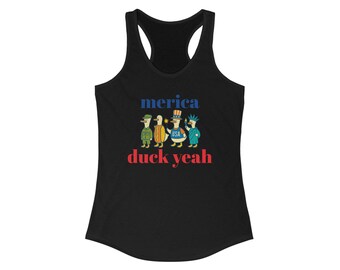 Patriotic Women's Racerback Tank - Merica Duck Yeah Shirt, Summer Tee, Fourth of July Top, Funny Tank, Gift for Her
